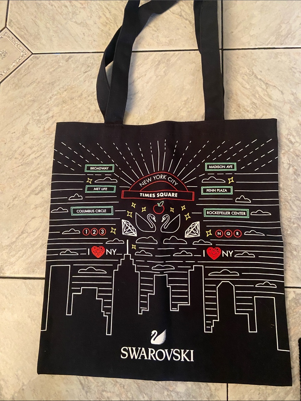 Swarovski Black New York City Graphic Tote with Red Accents